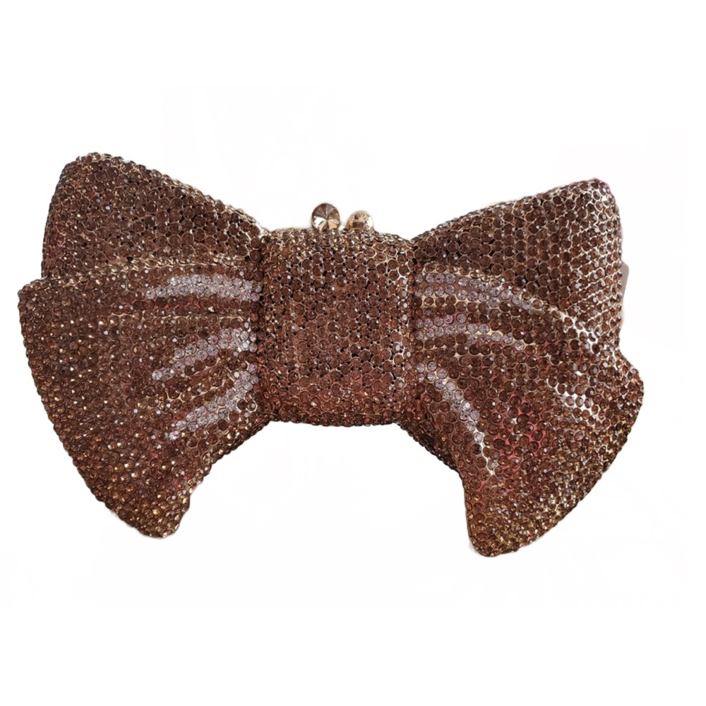 Exquisite Gold Rhinestone Bow Handbag Clutch Purse